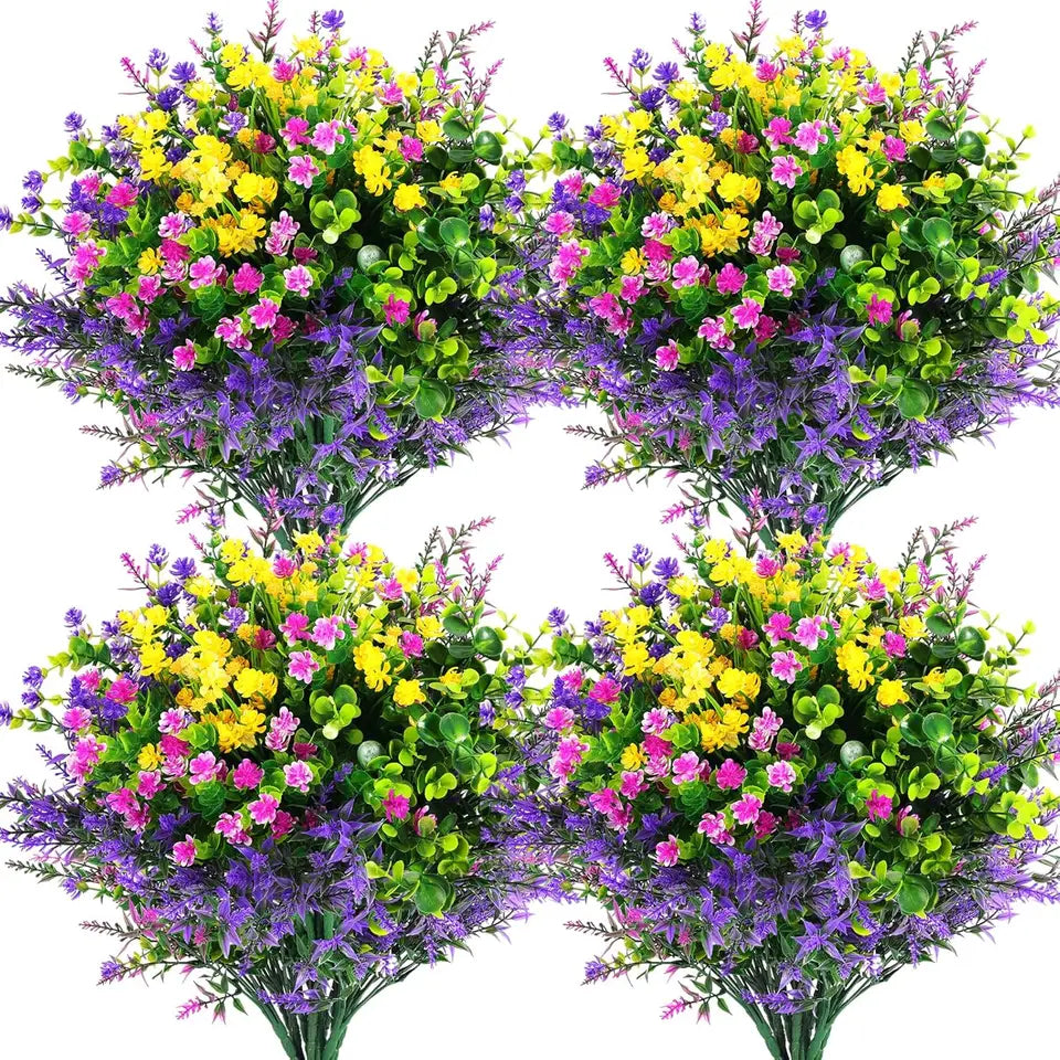 12PCS Artificial Flowers Outdoor Mixed Bouquet UV Resistant Plastic Fake Flower Shrubs Plants for Porch Spring Home Garden Decor