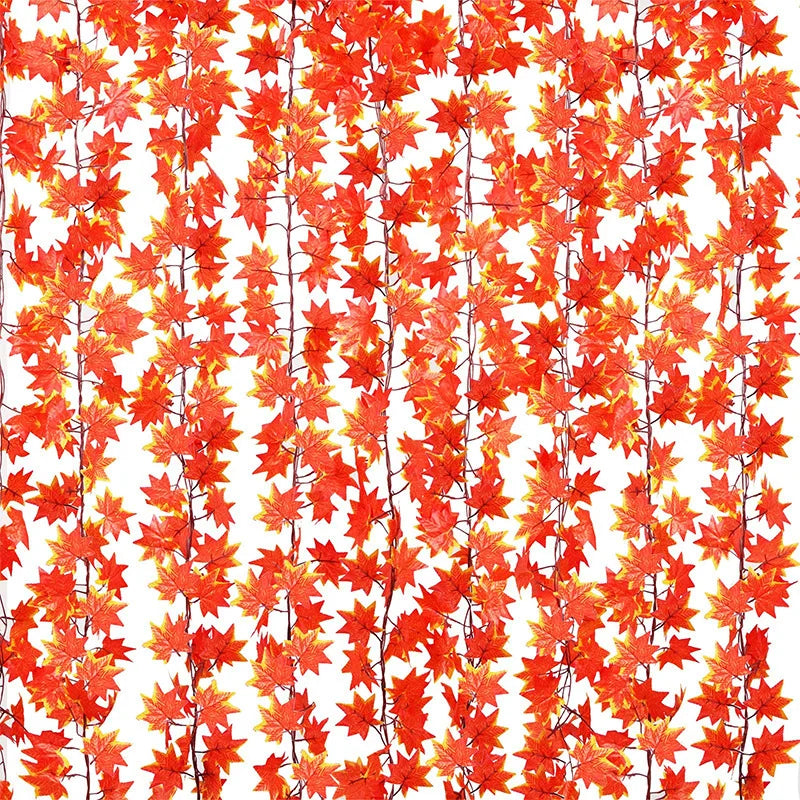 Artificial Fall Maple Leaf Vine Plant Garland 220cm Autumn Leaves Hanging Plants for Halloween Thanksgiving Room Home Decor