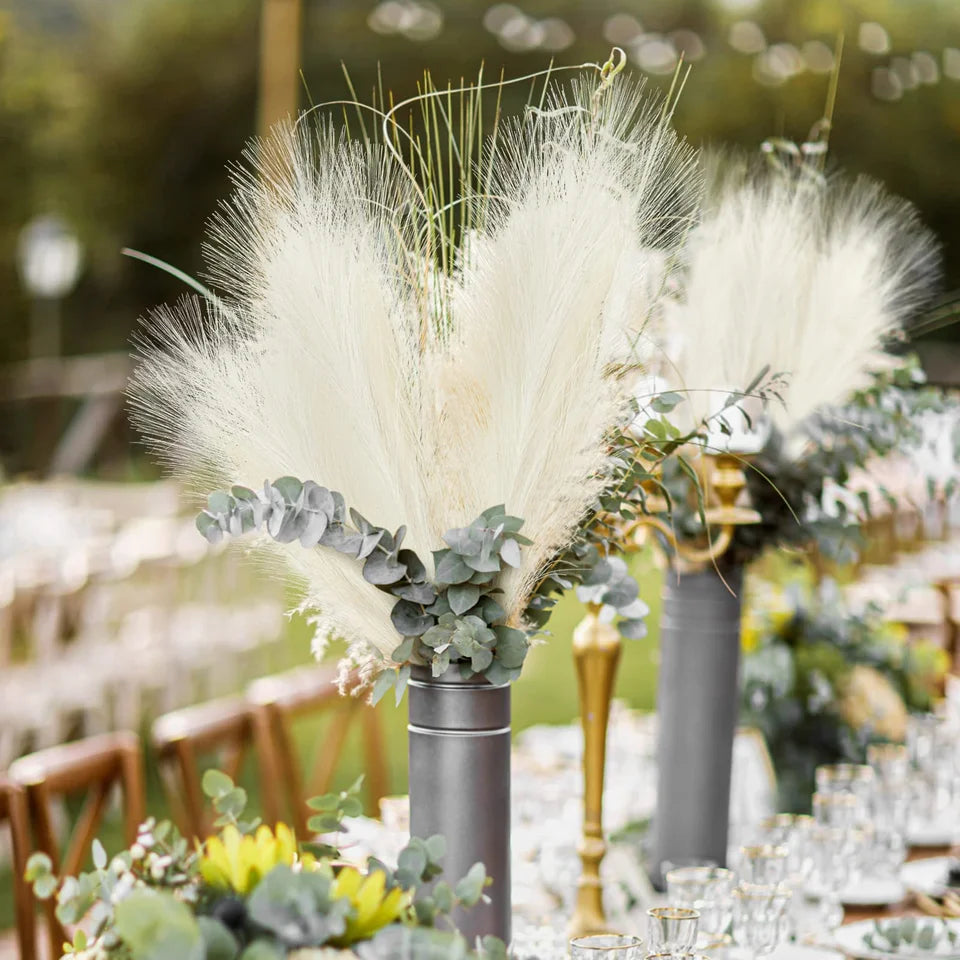 Artificial Brown Pampas Grass Fake Flowers Silk Reed Simulated Feather Wedding Decoration Bouquet Home Decor Floral Arrange DIY