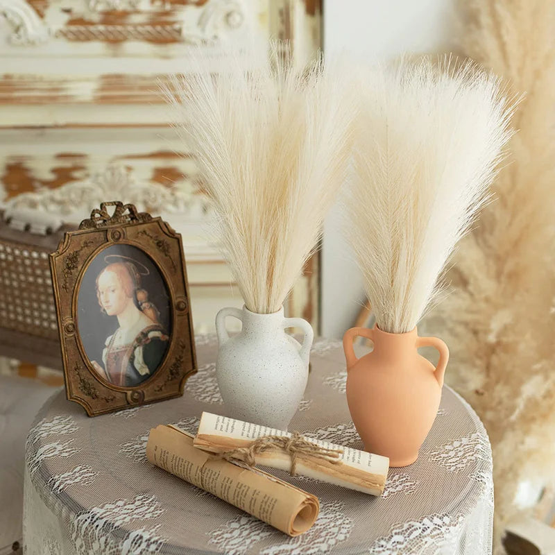 Artificial Brown Pampas Grass Fake Flowers Silk Reed Simulated Feather Wedding Decoration Bouquet Home Decor Floral Arrange DIY