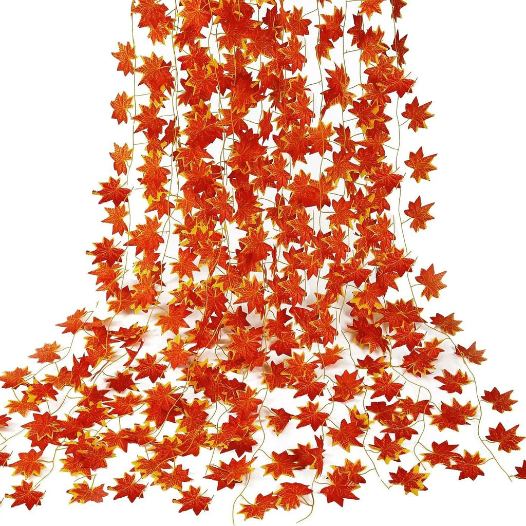 Artificial Fall Maple Leaf Vine Plant Garland 220cm Autumn Leaves Hanging Plants for Halloween Thanksgiving Room Home Decor