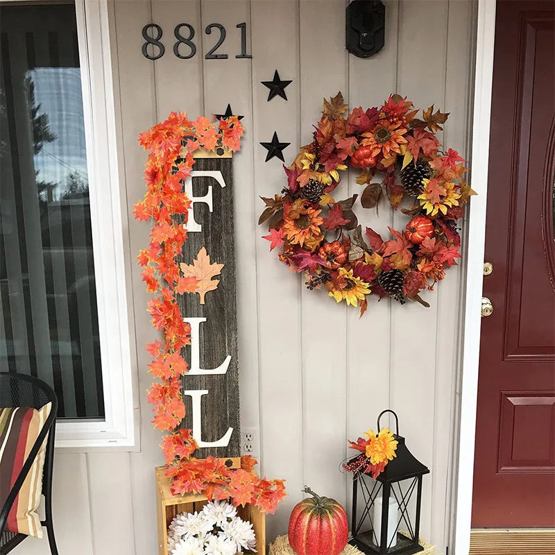 Artificial Fall Maple Leaf Vine Plant Garland 220cm Autumn Leaves Hanging Plants for Halloween Thanksgiving Room Home Decor