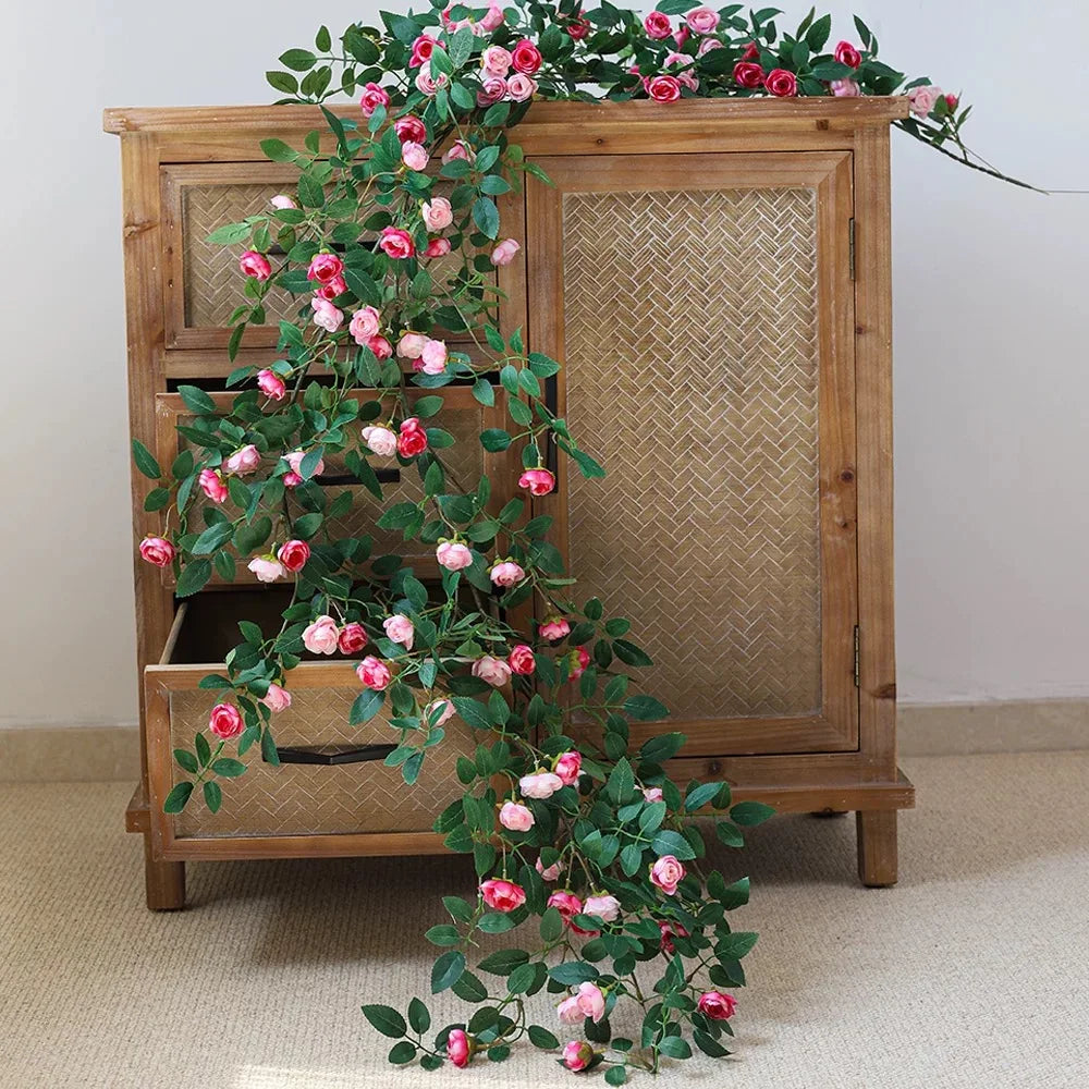 Artificial Fake Vine Ivy Garland, Silk Rose Hanging Plants, Fake Flowers for Wedding Home Garden Wall Arch Decor