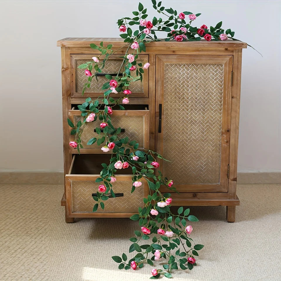 Artificial Fake Vine Ivy Garland, Silk Rose Hanging Plants, Fake Flowers for Wedding Home Garden Wall Arch Decor
