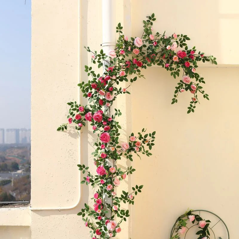 Artificial Fake Vine Ivy Garland, Silk Rose Hanging Plants, Fake Flowers for Wedding Home Garden Wall Arch Decor