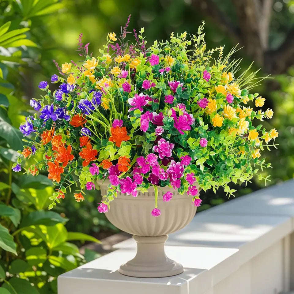 12PCS Artificial Flowers Outdoor Mixed Bouquet UV Resistant Plastic Fake Flower Shrubs Plants for Porch Spring Home Garden Decor