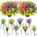 12PCS Artificial Flowers Outdoor Mixed Bouquet UV Resistant Plastic Fake Flower Shrubs Plants for Porch Spring Home Garden Decor