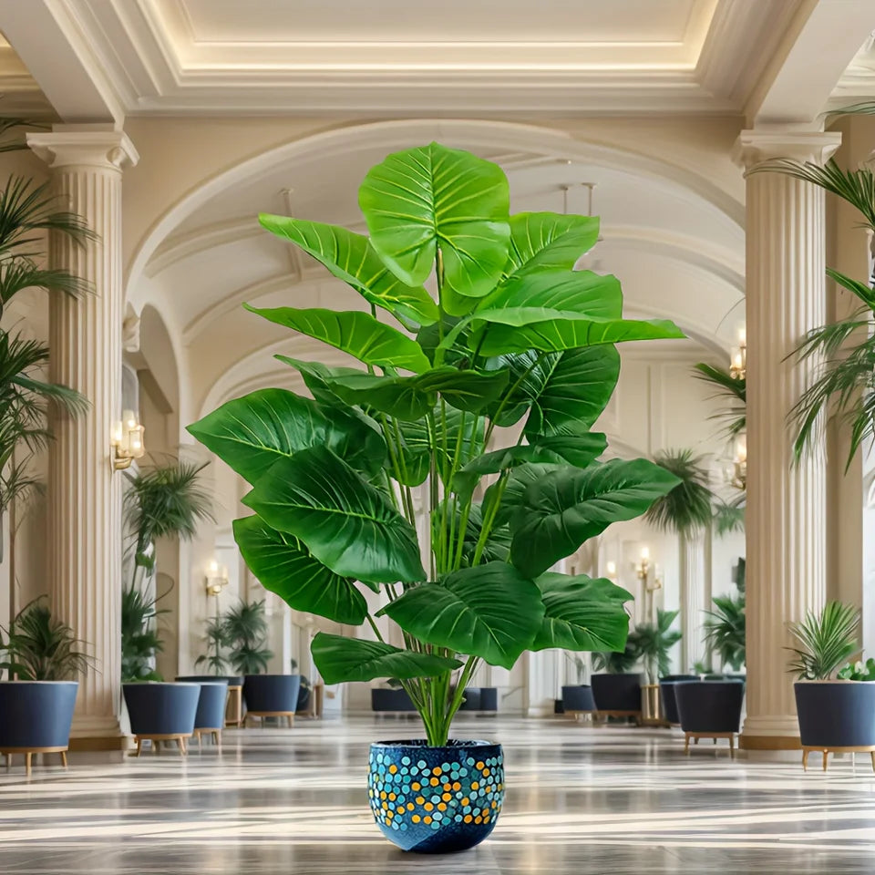 One Pcs 100cm Lifelike Artificial Palm Tree with 18 Leaves - Vibrant Green Faux Plant for Home Spring Decor Weddings Gardens