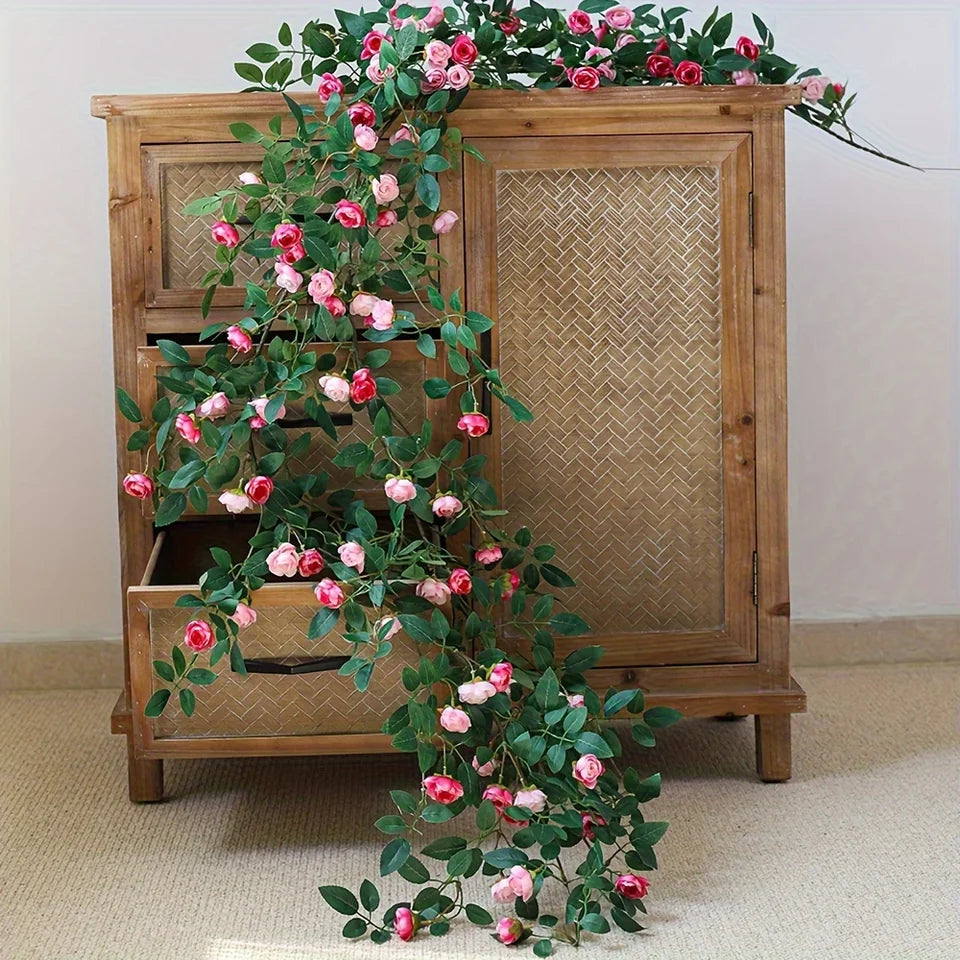 Artificial Fake Vine Ivy Garland, Silk Rose Hanging Plants, Fake Flowers for Wedding Home Garden Wall Arch Decor