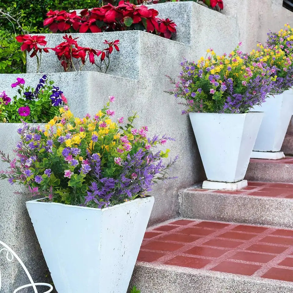 12PCS Artificial Flowers Outdoor Mixed Bouquet UV Resistant Plastic Fake Flower Shrubs Plants for Porch Spring Home Garden Decor