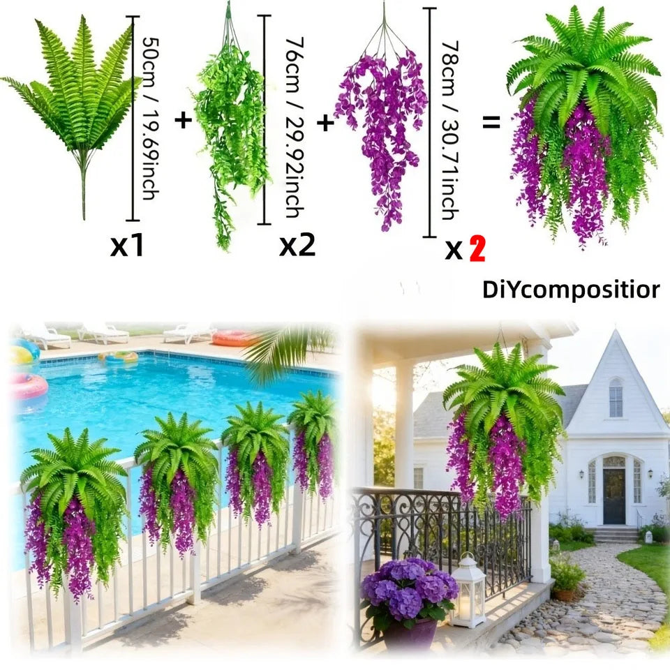 5PC DIY Combination of Artificial Boston Fern and Persian Violet Wall-mounted Persian Ivy Vine Plants Green Wall Plant 2026