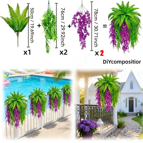 5PC DIY Combination of Artificial Boston Fern and Persian Violet Wall-mounted Persian Ivy Vine Plants Green Wall Plant 2026