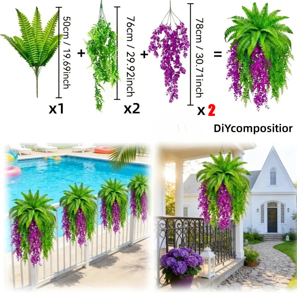 5PC DIY Combination of Artificial Boston Fern and Persian Violet Wall-mounted Persian Ivy Vine Plants Green Wall Plant 2026