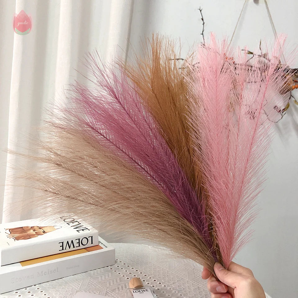 Artificial Brown Pampas Grass Fake Flowers Silk Reed Simulated Feather Wedding Decoration Bouquet Home Decor Floral Arrange DIY