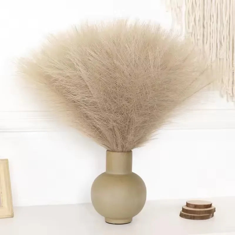 Artificial Brown Pampas Grass Fake Flowers Silk Reed Simulated Feather Wedding Decoration Bouquet Home Decor Floral Arrange DIY