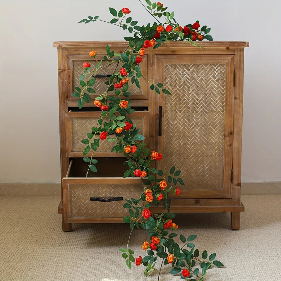 Artificial Fake Vine Ivy Garland, Silk Rose Hanging Plants, Fake Flowers for Wedding Home Garden Wall Arch Decor
