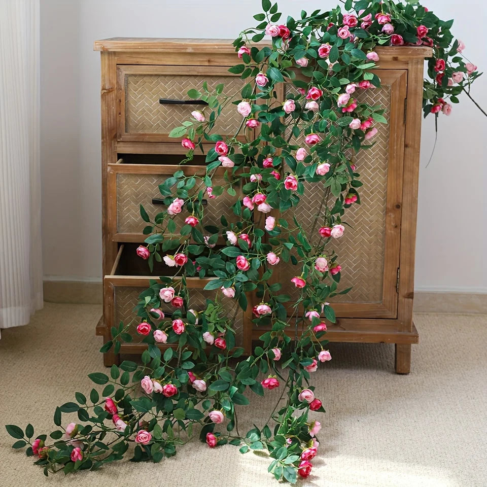 Artificial Fake Vine Ivy Garland, Silk Rose Hanging Plants, Fake Flowers for Wedding Home Garden Wall Arch Decor
