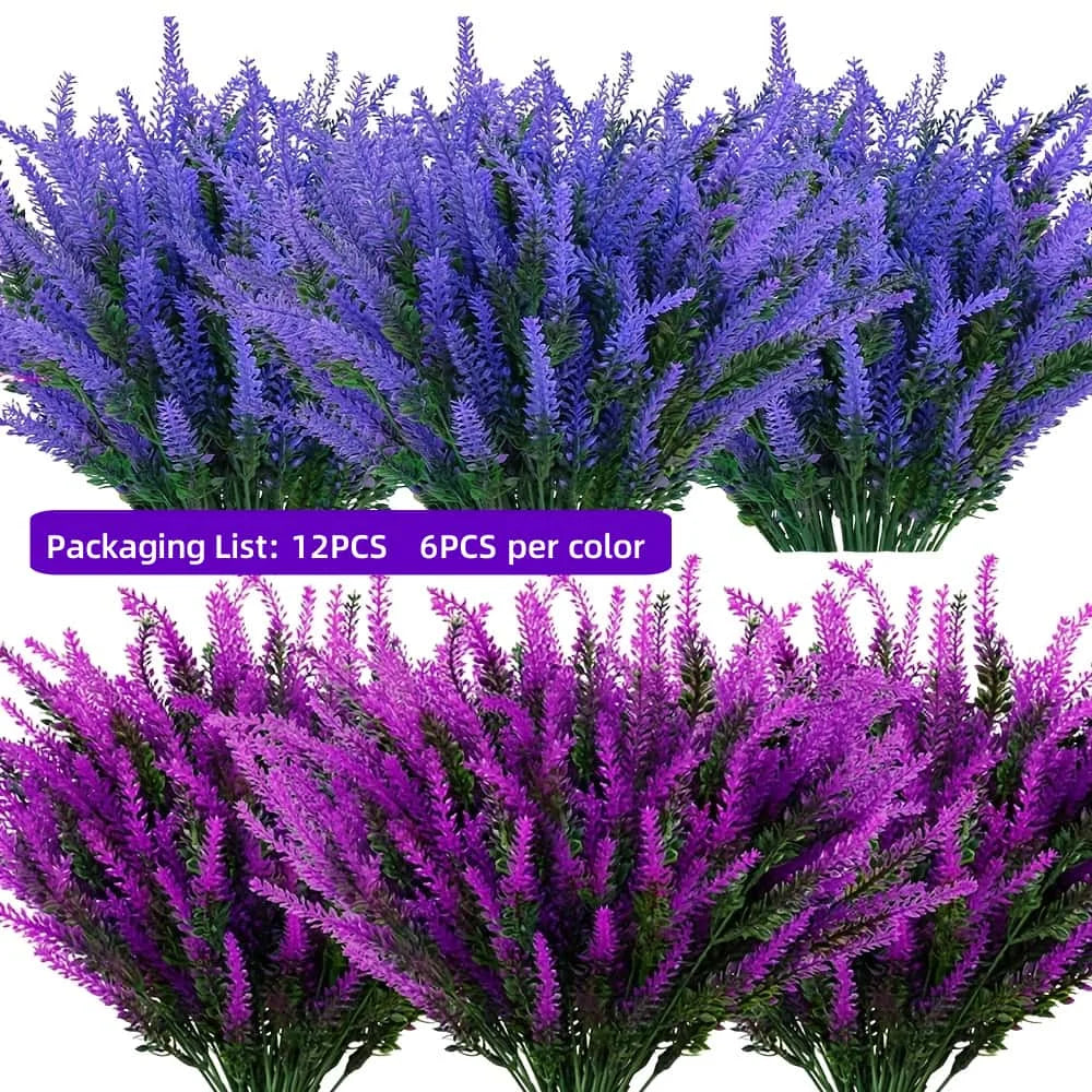 12pcs Artificial Lavender Flower Bouquets - Realistic Plastic Flowers for Home, Garden, Wedding, Holiday, Party Decor