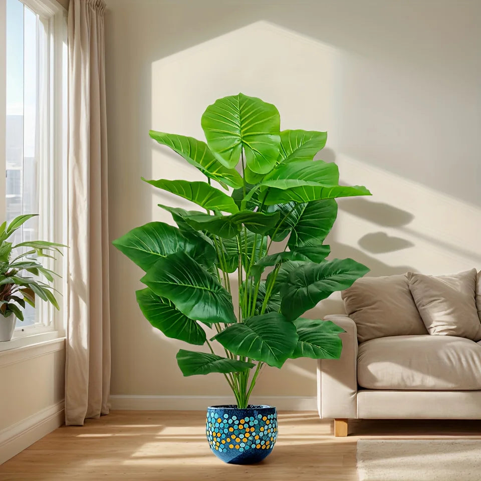 One Pcs 100cm Lifelike Artificial Palm Tree with 18 Leaves - Vibrant Green Faux Plant for Home Spring Decor Weddings Gardens