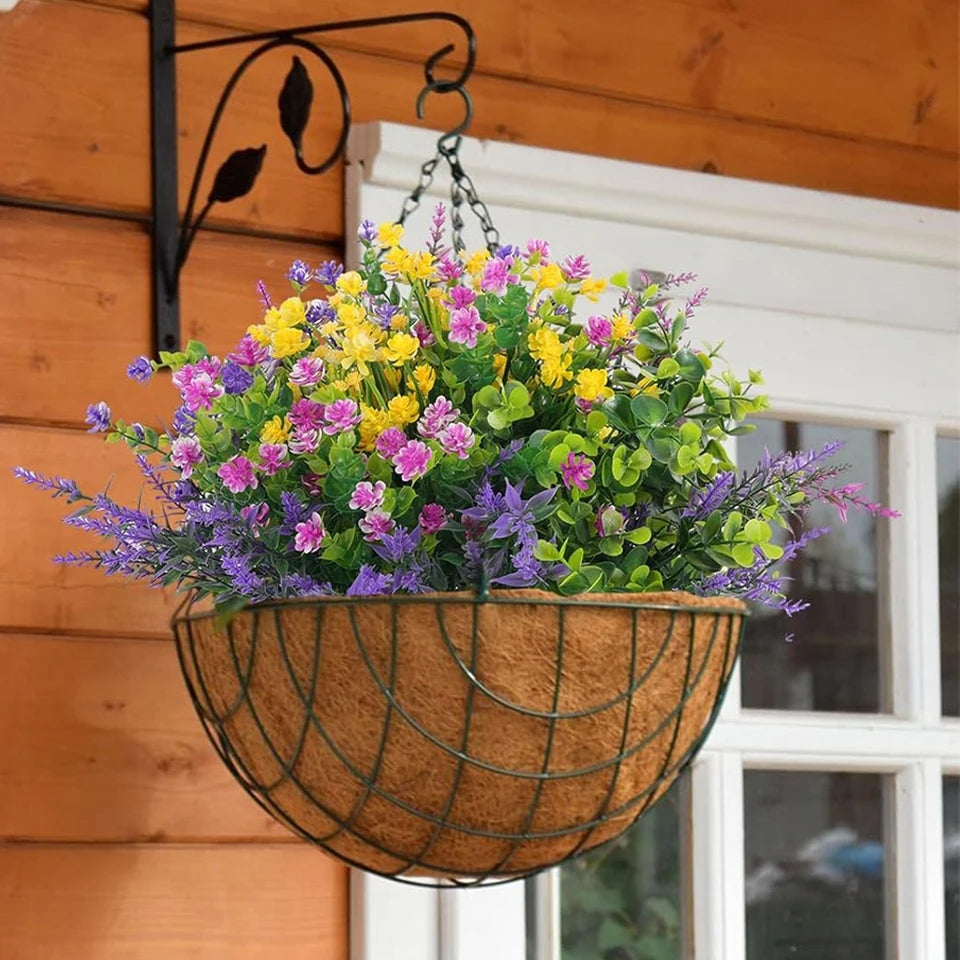 12PCS Artificial Flowers Outdoor Mixed Bouquet UV Resistant Plastic Fake Flower Shrubs Plants for Porch Spring Home Garden Decor