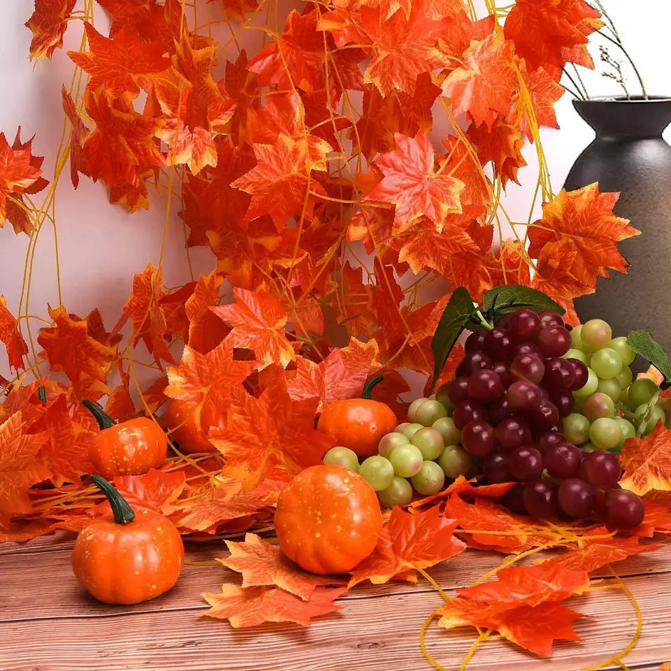 Artificial Fall Maple Leaf Vine Plant Garland 220cm Autumn Leaves Hanging Plants for Halloween Thanksgiving Room Home Decor