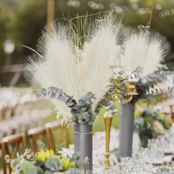 Artificial Brown Pampas Grass Fake Flowers Silk Reed Simulated Feather Wedding Decoration Bouquet Home Decor Floral Arrange DIY